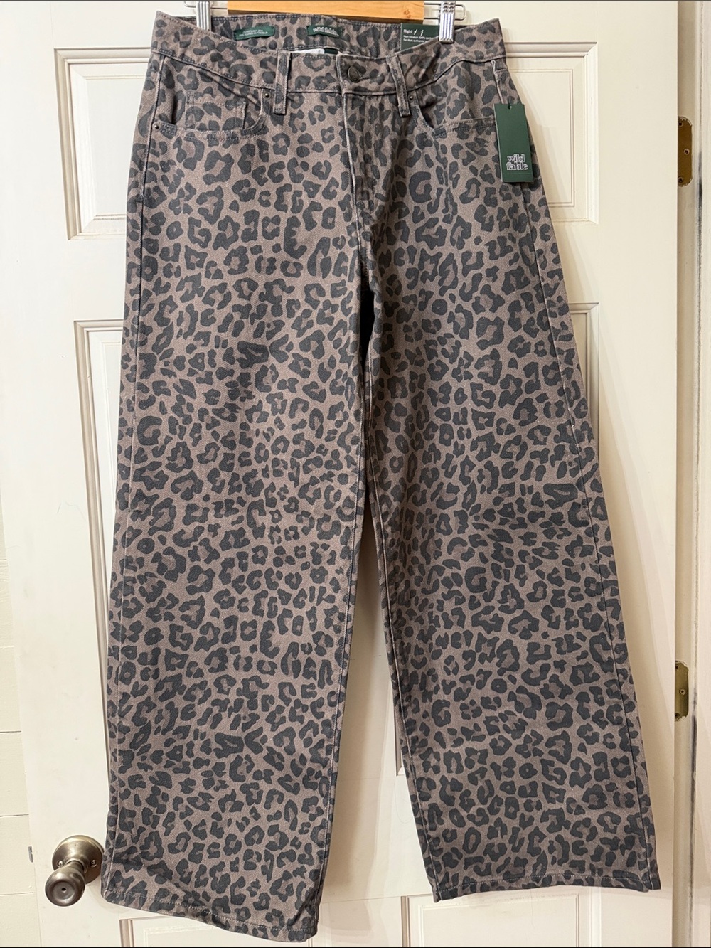 Leopard Print Wide Leg Pants - Taupe/Black